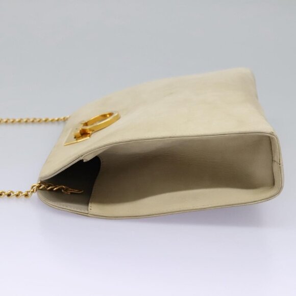 Salvatore Ferragamo Gancini Chain Shoulder Bag Suede Beige Gold Auth MY113 - Picture 4 of 16